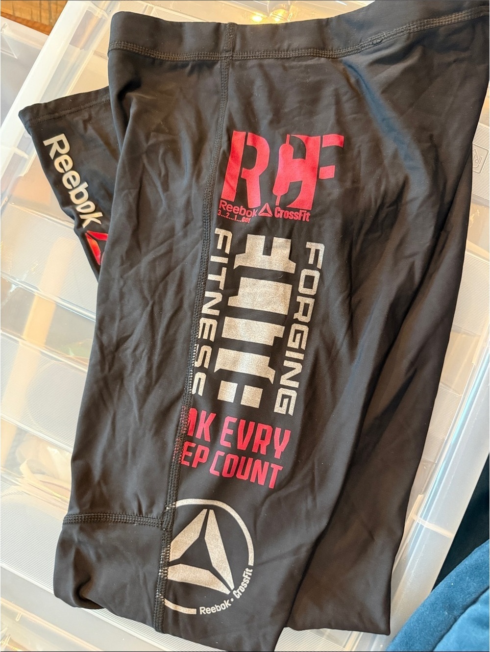 Reebok Black Leggings with Red and Silver CrossFit - Sz M